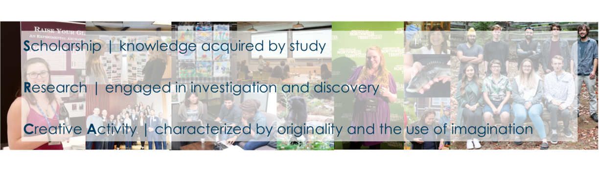 Scholarship: Knowledge acquired by study; Research: Engaged in investigation and discovery; Creative Activity: Characterized by originality and the use of the imagination.