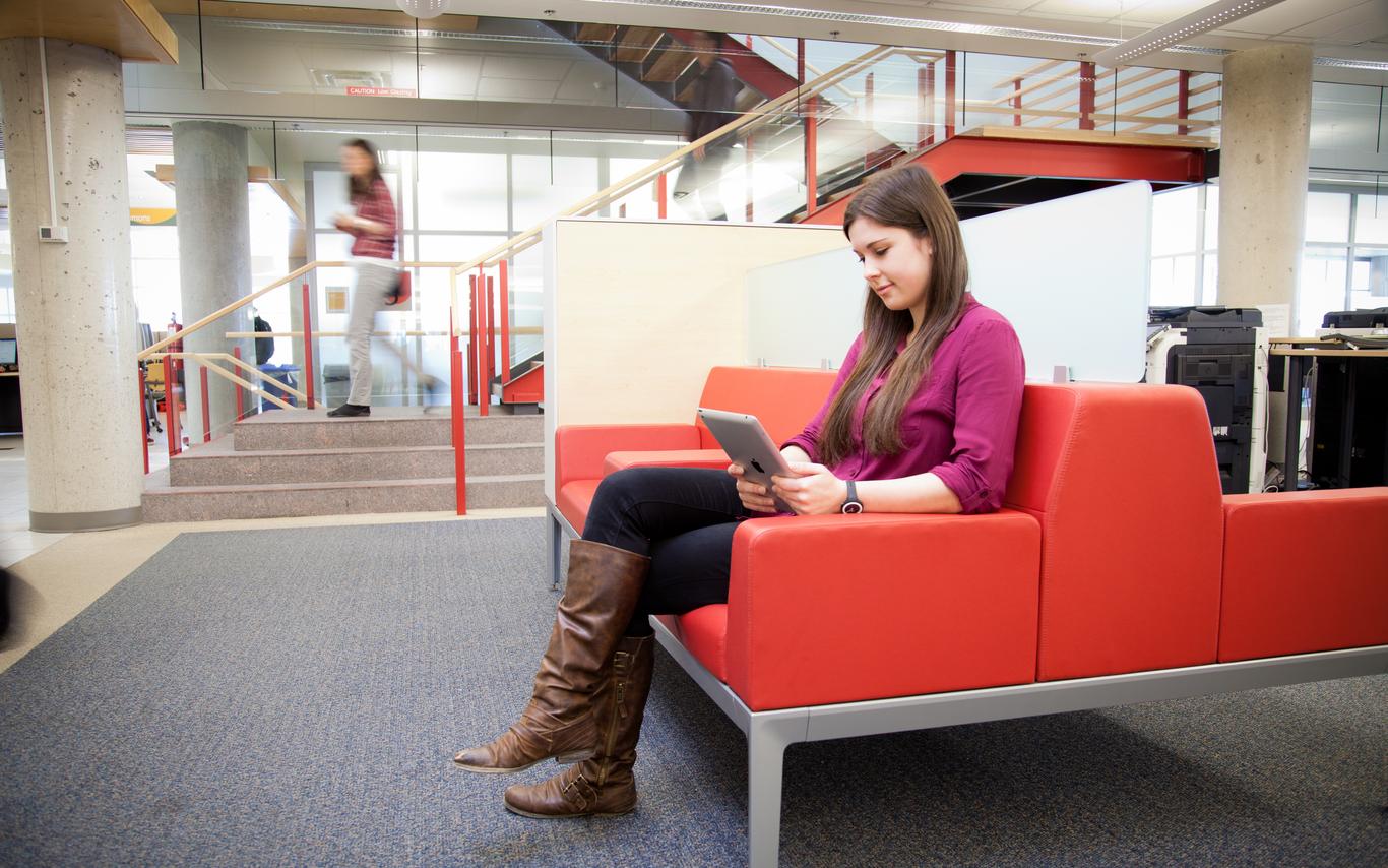VIU student studying in the campus library